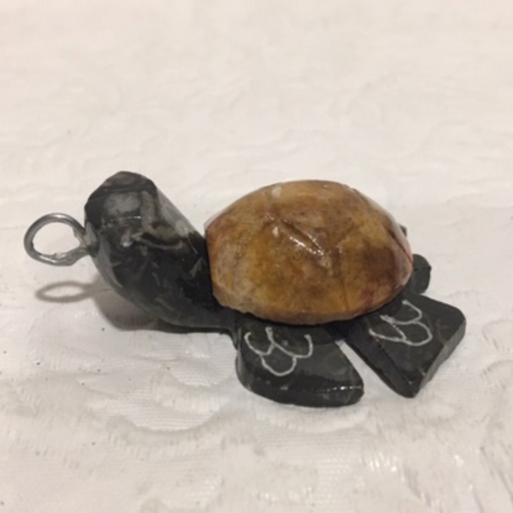 NEW Sea Turtle Polished Marble Stone Figurine Pendant Hand Crafted 1.75"
